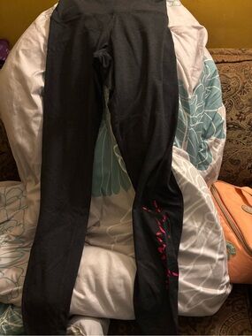 PINK Victoria's Secret Black Leggings with Pink Script Accent NWOT